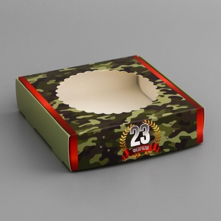 Box Gift team with a window, packaging, "February 23", 11.5 x 11.5 x 3 cm-1