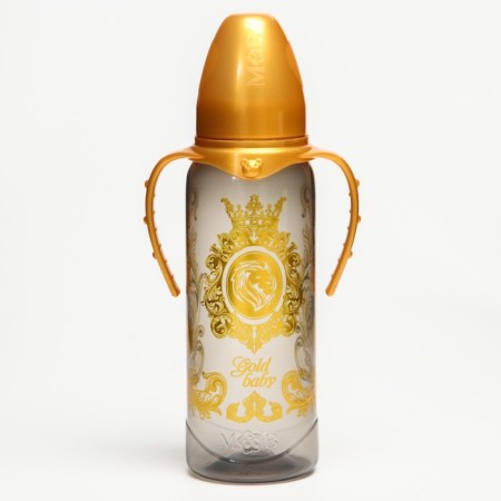 Gold Baby feeding bottle, classic throat, with handles, 250 ml., 0 months, gold collection-2