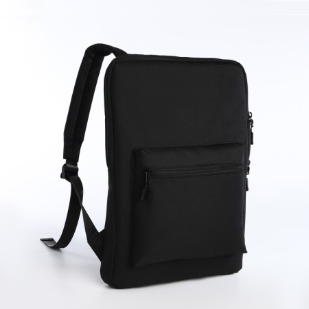 A backpack for a laptop made of textiles with a zipper, an outer pocket, black color-2