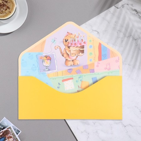 Money envelope "Universal" velvet, yellow background, 19x9.3 cm-3