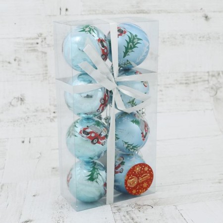 Set of balls plastic D-6 cm, 8 pcs "Santa Claus on a car" Blue-1