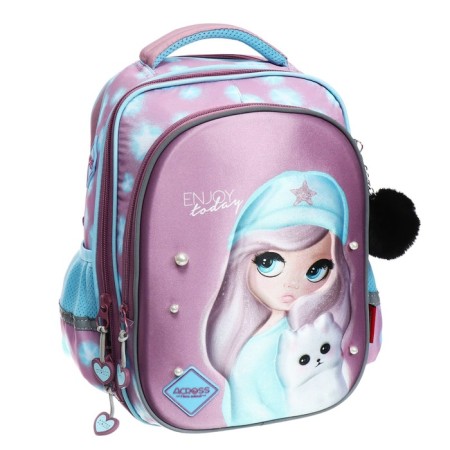 School backpack 37 x 28 x 13cm, ergonomic back, Across 557, + bag, pink-1