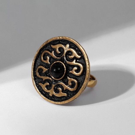 Ring of the "ethnic" patterned circle, black color in black gold, dimensionless-4
