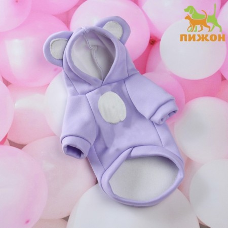 Sweater with a hood "Bear", fleece, size XS (DS 18, Osh 20, OG 39 cm), purple