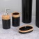 Set for the bathroom, 5 items: a bucket for garbage, a brush with a stand, soap dish, dispenser, glass, black color