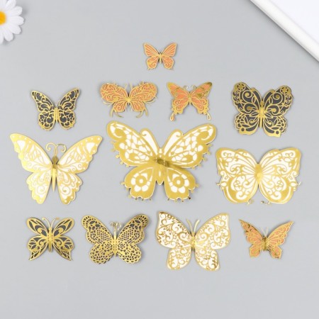 Butterflies cardboard double wings "openwork with gold" set 12 pcs h = 4-10 cm on magnet-2