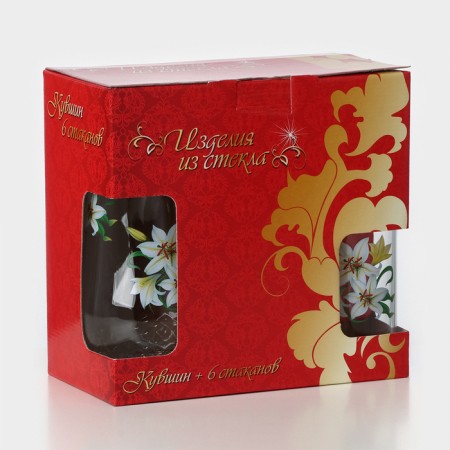 Set of drinking "bouquets", glass, jug 1.7 l + 6 glasses 230 ml, mix-15
