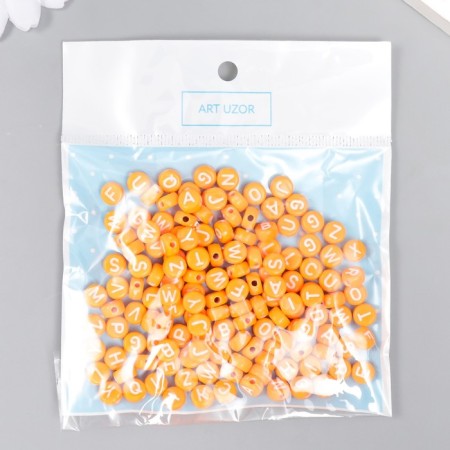 Beads for creativity plastic "English letters" Orange set 20 grams 0.4x0.7x0.7 cm-3
