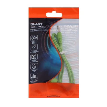 Headphones Blast BAH-217 MOBILE, vacuum, microphone, 3.5 mm, 1.2 m, green-2