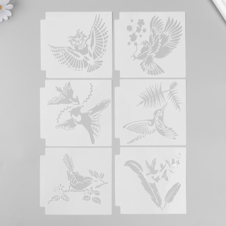 Stencil plastic "bird" set 6 pcs 13x13 cm-3
