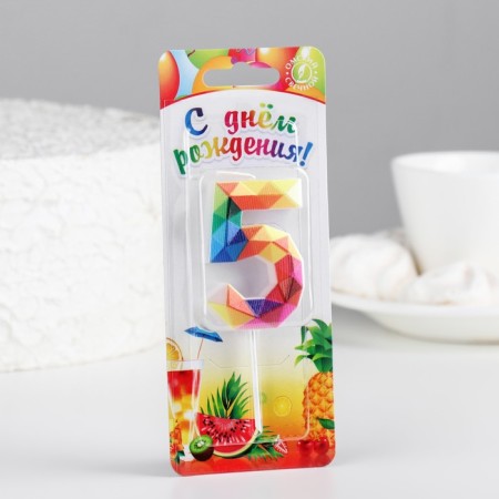 Candle in the cake on the skewer "Multi -colored faces", the number 5, 5.3 cm-1