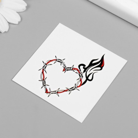 Black-red tattoo on the body "Thorny Heart" 6x6 cm-1