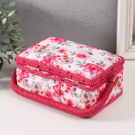 Casket for needlework "Pink flowers" 18x12x9.5 cm-3
