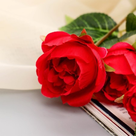 Artificial flowers "bush rose" 80 cm, red-1