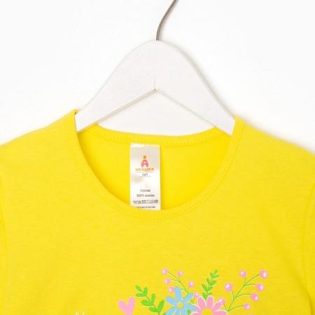 Suit for a girl (T -shirt, breeches), lemon color, height 104 cm-1