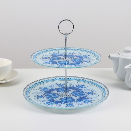 Glass fruit 2-tier round share "blue", d = 25/20 cm, blue color