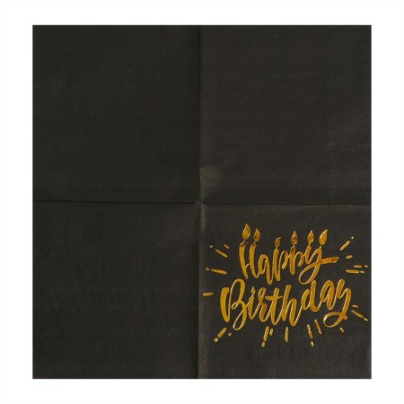 Paper Napkins Happy Birthday, 25x25cm, 20 pcs., Golden embossing, on a black background-2