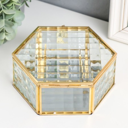 Casket Glass with a metal frame "Hexagonant with a sheet. Quadro" 17x14.8x6.5 cm-3