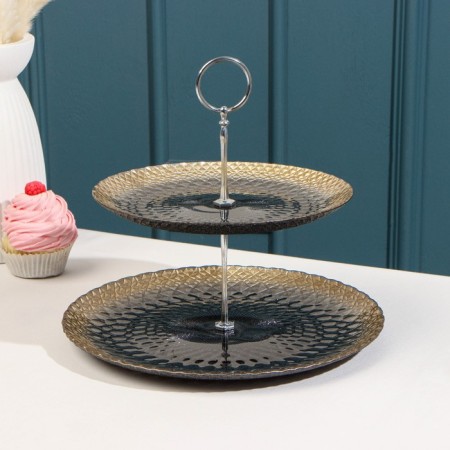 2-tier dish "Baroque", d = 21/28 cm, black color with gold-4