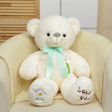 Soft toy "Bear", with a bow, 80 cm, white color-1