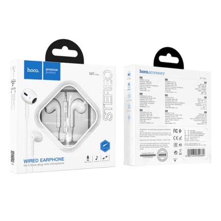 Hoco M1 Max headphones, wired, inserts, microphone, 1.2 m, white-4