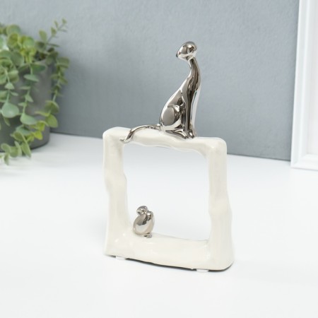 Souvenir Ceramics "Cats Mouse. Square" White with silver 5.2x13.5x23 cm-4