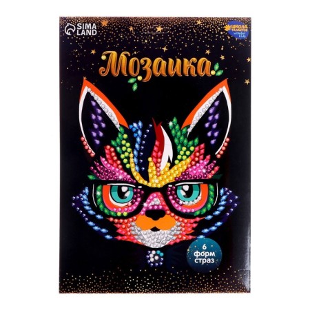 Mosaic with rhinestones "Cat with glasses." Set for creativity-3