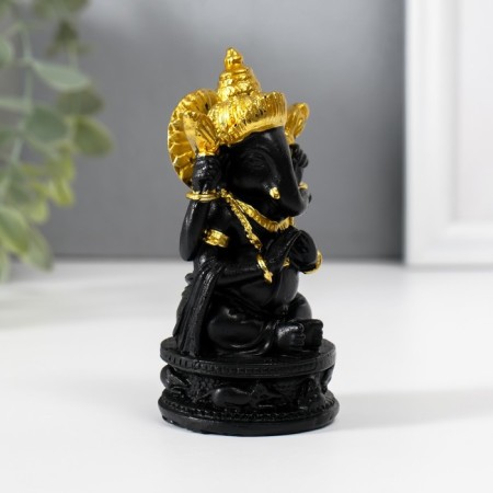NECKE Polystone "Ganesha in the golden headdress" Black 4.7x4.7x9.7 cm-2