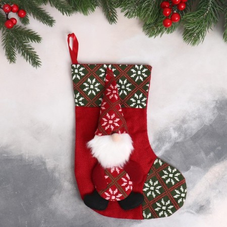 Soft suspension "sock - Santa Claus in a long cap" 18x27 cm, green -red-1
