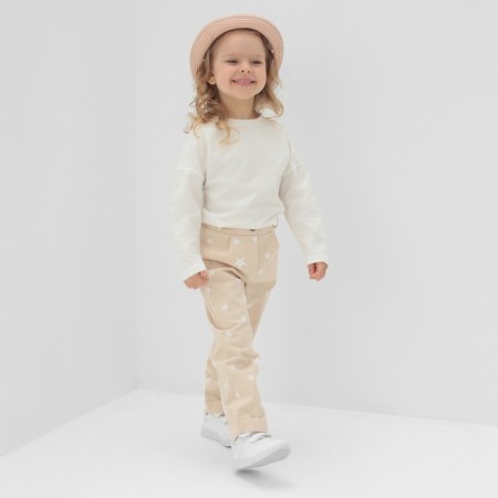 Брюки для девочки MINAKU: Cotton Collection цвет бежевый, рост 98-2