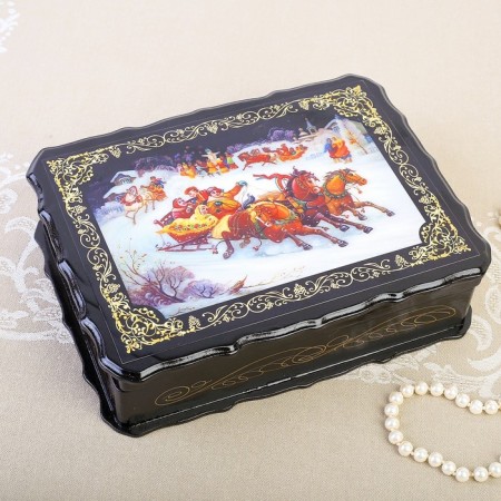 Casket "Racing on Troika", 17 × 23 × 6 cm, lacquer miniature-3