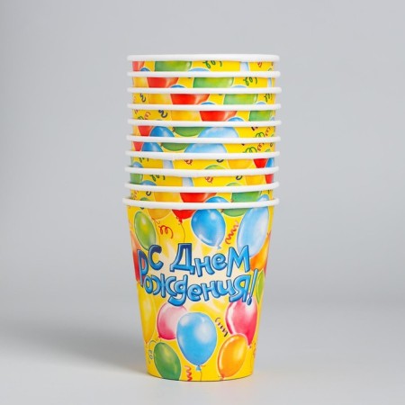 A one -time paper glass "Happy Birthday" balloons, 250 ml-1