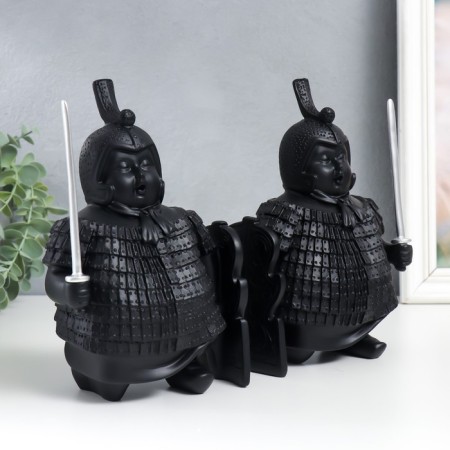 Polystone souvenir "Terracotta warrior with a sword and shield" set 2 pcs black 9x13x20 cm-1