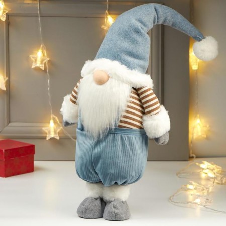 Interior doll "Grandpa in a blue cap and striped jacket" 66x15x25 cm-4