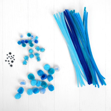 Set for creativity from wire with pile, pompons, eyes No. 5, blue color-1