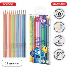 Карандаши 12 цветов ErichKrause "Jolly Friends Pastel", пластик, шестигранные, европодвес