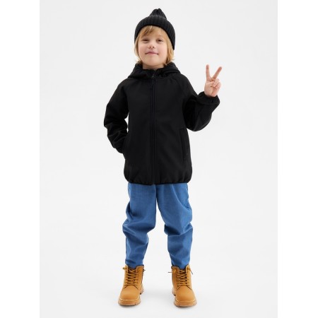 Demi -season windbreaker for Minaku boys from SoftShell on fleece, waterproof, black, height 134 cm-1