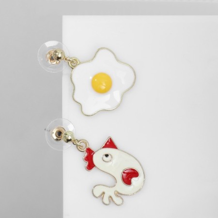 Emall earrings “What was before” chicken and egg, colored in gold-1