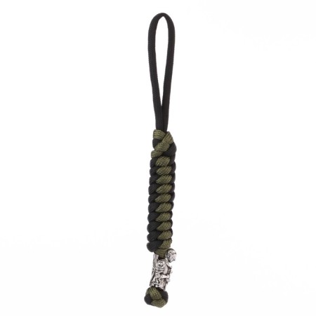 A keychain is a label for a knight knife from a paracord, black and green-1