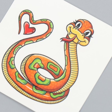 Tattoo on the body color "Python and heart" 6x6 cm-3