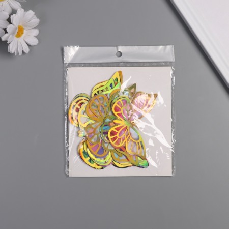 Stick paper, plastic "Butterflies, colored spots" gold set 12 pcs 12 cm, 10 cm 8 cm-2