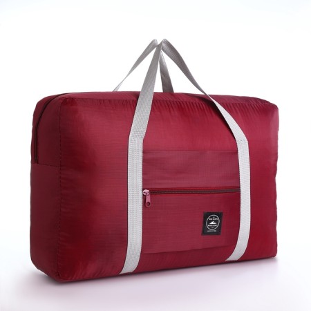 The bag is road, folding, lightning department, suitcase holder, outer pocket, burgundy color