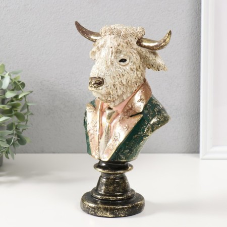 Souvenir Polystone Bust "White Bison in a jacket with a tie" 16x11.5x25 cm-3