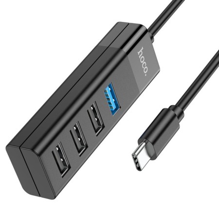 Adapter Hoco HB25, 4 V 1, Type-C to USB3.0/USB2.0*3, cable length 30 cm, black