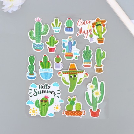 Plastic sticker, 6D cardboard with sparkles "Funny Cactus" 25.5x17.5 cm-1