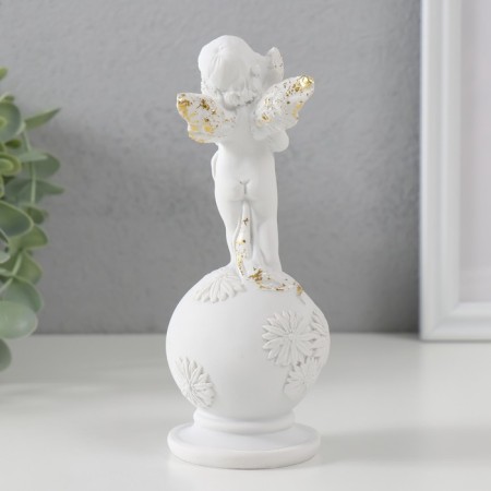 Polystone souvenir "Snowty angel on a ball with flowers" with gold 16x6x6 cm-2