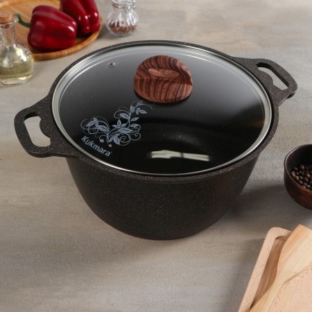 Pan Granit Ultra, 6 l, d = 28 cm, h = 20 cm, glass cover, anti -stick coating, brown color