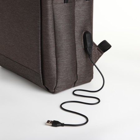 City backpack on a zipper, 2 pockets, with USB, brown color-6