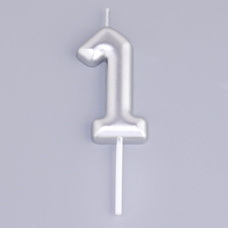 Candle in the Cake "European", number "1", 6 cm, silver-2