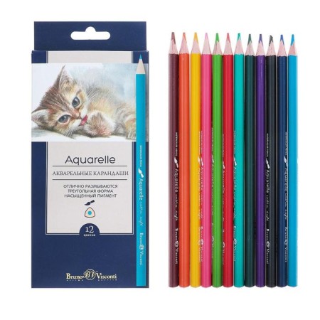 Pencils of watercolor 12 colors BrunovisConti Aquarelle, three -sided